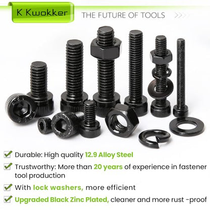 M3 M4 M5 M6 Hex Socket Bolts and Nuts Assortment Kit, 1160Pcs - size: F. M3 M4 M5 M6