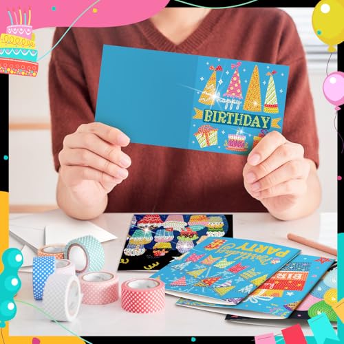 Saillong 12 Pack Black Happy Birthday Diamond Art Card with Envelopes - color: Birthday
