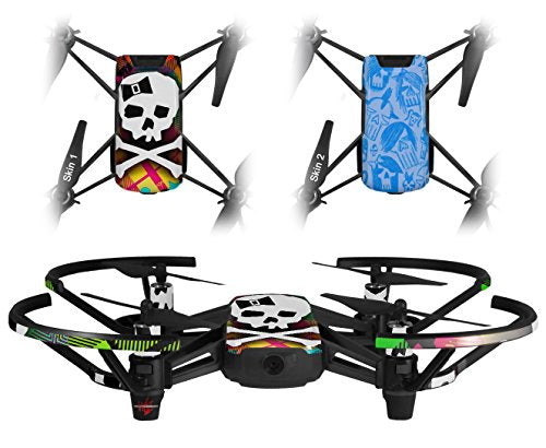 Skin Decal Wrap 2 Pack Compatible with DJI Ryze Tello Rainbow Plaid Skull Drone NOT Included