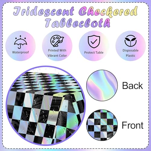 OQOQ Iridescent Checkered Tablecloth 2 Packs, Black & Sliver, 54x108 Inches - color: Black Silver Checkered