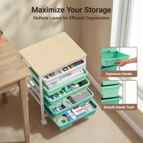 Pipishell Rolling Cart with 5 Drawers, Craft Storage Cart, Green Gradient - color: Green Gradient, size: 5-Drawers