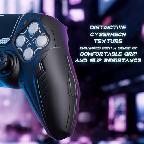 PlayVital 2 Pack Silicone Skin Set for PS5 Controller - Charging Dock Compatible, Full Protection Case with Futuristic CyberMech Design, Soft Cover with Thumb Grips & Stickers - Black - color: 2 Black