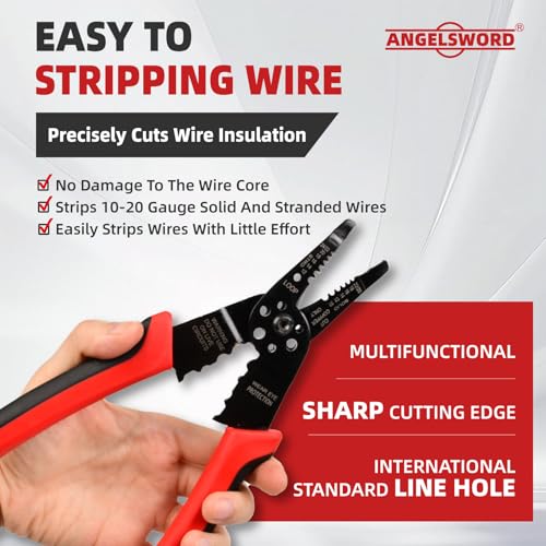 ANGELSWORD 8 inch Wire Stripper, Cable Stripper, Crimping Pliers, Wire Cutter, Wire Crimper, Multi-Function Hand Tool