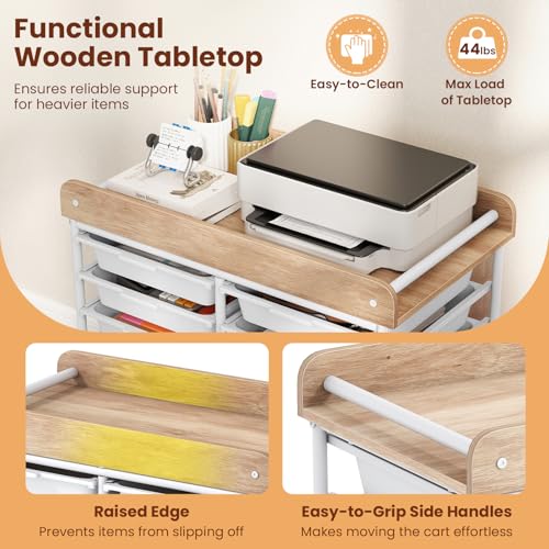 DREAMADE Rolling Storage Cart, 10-Drawer Utility Cart with Tabletop, White - color: White