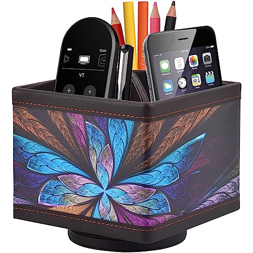 Square Leather 360°Rotatable Pencil Holders,Remote Control Holder,Spinning Bedside TV Remote Caddy,Desktop Organizer for Pen,Media Controller,Phone,Glasses,Office Supplies Storage Box(Blue)