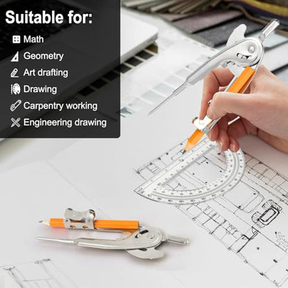 Mototo 12-PCS Geometry Tool Set, Math Compass for Geometry and 6 Inch Protractor Set Include Metal Compass with Pencil and Clear Plastic Protractor for Student Classroom Office Woodworking Art Drawing - style: 12 Pack