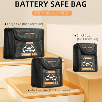 CAPART Battery Safe Bag for DJI Mini 4 Pro/Mini 3 / Mini 3 Pro Drone Storage Bag Fireproof Safety Charging Bag (Small*3pcs) - size: Small*3pcs