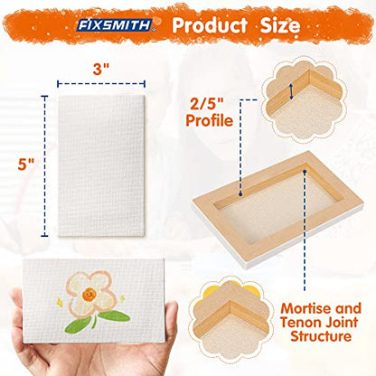 FIXSMITH Mini Stretched Canvas for Painting - 24 Pack 3 x 5 Inch, 2/5” Profile Small Canvases, 100% Cotton Primed Blank Canvas, Home Decor Project, Art Supplies for Acrylic Oil Painting - size: 3"X5"