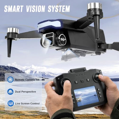 2K Video Drone with Camera for Adults, LCD Screen Remote Controller, 36 Min Flight Time, CHUBORY A68 Foldable Drone, 90° Adjustable Camera, Optical Flow Hover, 2 Batteries, Headless Mode, 3 Speed, Gesture Photo Video, App Control, 4GB MicroSD Card - color