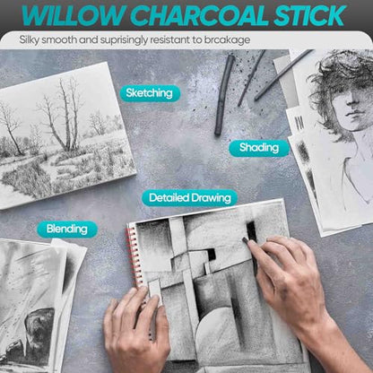 100 Pcs Willow Charcoal Sticks,Black for Sketching Drawing