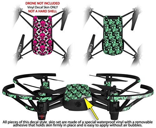 Skin Decal Wrap 2 Pack Compatible with DJI Ryze Tello Pink Skulls and Stars Drone NOT Included