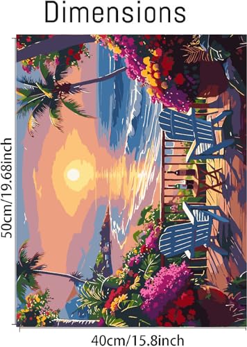 askkqtx Beach Paint by Numbers Kit for Adults Unframed 16x20 Inch - color: Beach - MT22535