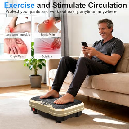 Vibration Plate Exercise Machine,Vibration Plate for Lymphatic Drainage Power Vibration Plate Machine Support 450 Lbs 250 Adjustable Speeds,Vibrating Plate Shake Plate Weight Loss - color: Gold