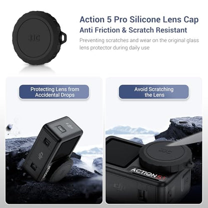 JJC Rubber Lens Cap for DJI Osmo Action 5 Pro 4 3,with Lens Ring & String - color: Silicone Lens Cap