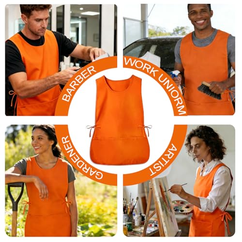 Cobbler Apron Unisex Smock Apron with Side Ties and 2 Deep Pockets Unisex Apron for work kitchen - color: Orange