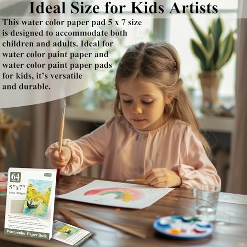 SuFly Water Color Paper 5"x 7", 140lb Cold Press Watercolor Paper_64 Sheets