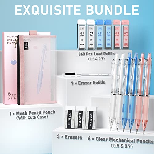Four Candies Mechanical Pencil Set with Cute Pencil Case + Mechanical Pencil Set Black