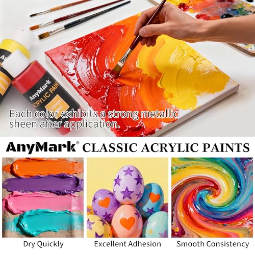 AnyMark Acrylic Paint, 24 Classic Colors Acrylic Paint Set with 10 Brushes - color: Classic