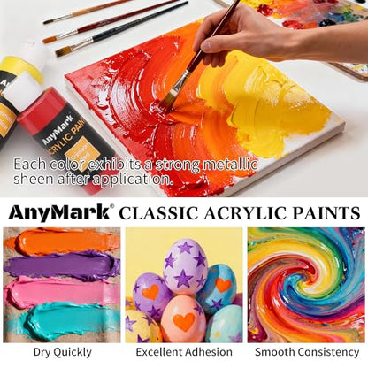 AnyMark Acrylic Paint, 24 Classic Colors Acrylic Paint Set with 10 Brushes - color: Classic