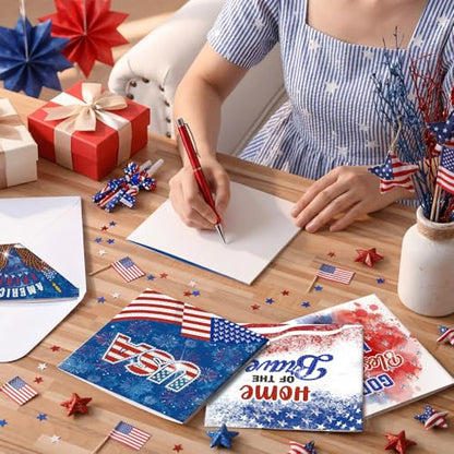 Saillong 12 Pack 4th of July Diamond Painting Greeting Card Kits Patriotic Diamond Art Cards with Envelopes Independence Day Red White Blue 5D Rhinestones Painting Making Kits for Adult DIY Craft Gift - color: Patriotic