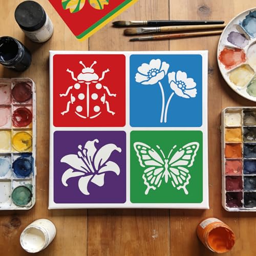 CUTHOLLOW 25 PCS Flowers and Insects Painting Shape Stencils Sets - style: 25pcs-Flowers and Insects Patterns