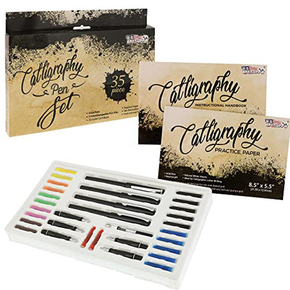 U.S. Art Supply 35-Piece Calligraphy Pen Set - 4 Pens, 5 Nibs, 22 Inks
