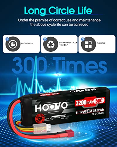 HOOVO 3S 11.1V 3200mAh 50C RC Lipo Battery with T Connector(2 Packs)
