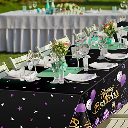 Breling 3 Pack Happy Birthday Tablecloths Decoration, Black Purple - color: Black Purple