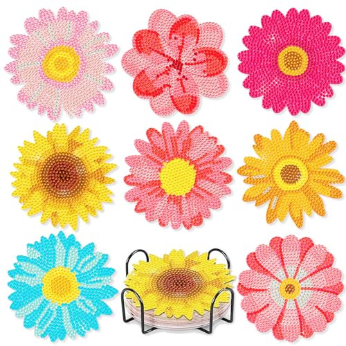 Leatrice 8 PCS Diamond Art Coasters Small Diamond Painting Kits for Adults - color: AA Flowers a