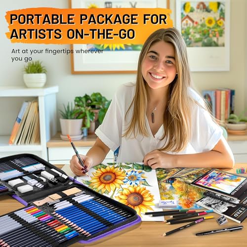 133 PCS Art Supplies Sketching Kit, Pro Drawing Pencils Art Kit Adults Gift - color: Purple, size: 133 Pack