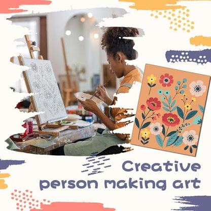 Sherr 108 Pcs Flower Sip and Paint Kit, Pre Drawn Canvas for Adults - style: Flower
