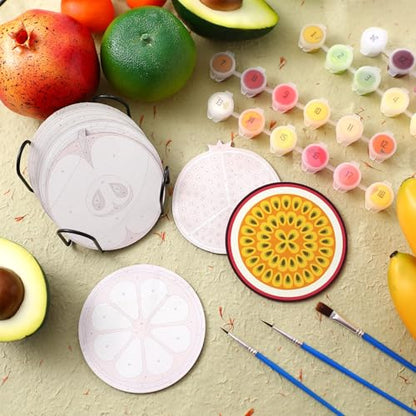 Reallnaive 8 Pcs Fruit Paint by Numbers Kit for Adults Wooden Coasters - style: Fruit