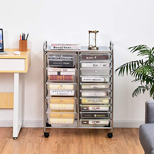 RELAX4LIFE 15-Drawer Rolling Storage Drawer Cart Organizer - color: Clear, style: 15 Drawers-34.5"