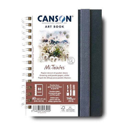 Canson Mi-Teintes Pastel Paper Art Book, White, 5.8x8.3 in - style: Spiral