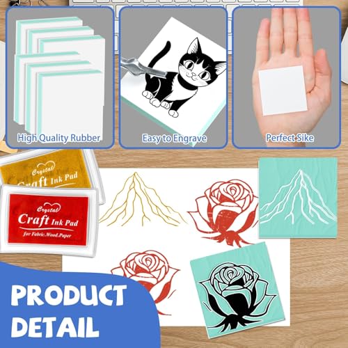 6pcs 2"x2" Rubber Carving Blocks, Linoleum Block Stamp Making Kit for Beginners - DIY Stamp Making, Printmaking Crafts (White & Green) - color: 6pack, size: 2"x2"