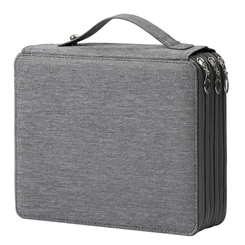 Canvas 120 Slots Pencil Case 3-Layer Zipped Holder w/Handle - color: Grey, size: 120