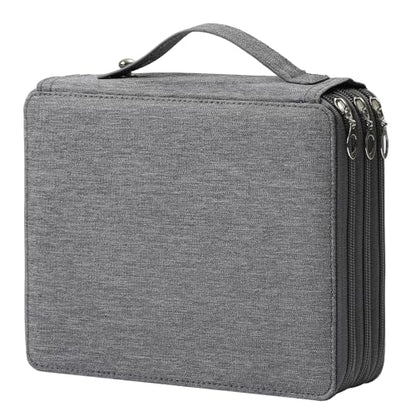 Canvas 120 Slots Pencil Case 3-Layer Zipped Holder w/Handle - color: Grey, size: 120