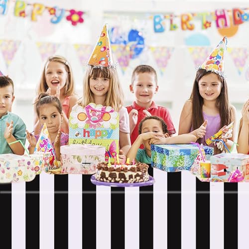 Kesfey Black Striped Tablecloth Picnic Horizontal Stripe Table Cover 3 Pack - color: Black Horizontal Striped