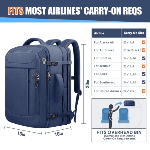 45L Travel Backpack, Expandable Carry On Backpack, Blue - color: Blue, size: 17.3 inch (21"x13"x9")
