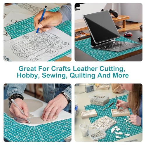 Headley Tools Rotary Cutter Set - 45mm Fabric Cutter, 5 Extra Rotary Blades,12"x12" Rotating Cutting Mat, Ideal for Crafting, Sewing, Patchworking,Turquoise