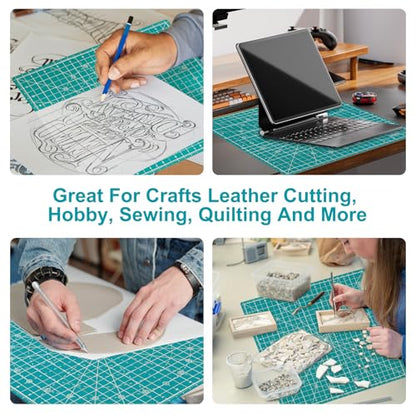 Headley Tools Rotary Cutter Set - 45mm Fabric Cutter, 5 Extra Rotary Blades,12"x12" Rotating Cutting Mat, Ideal for Crafting, Sewing, Patchworking,Turquoise