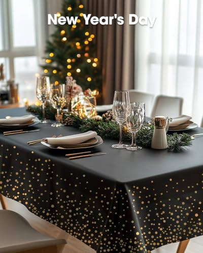 Pureegg Plastic Table Cloth Disposable 6 Pack, 54 x 108 Inch, Black Gold - color: Black and Gold, size: 54" X 108" Rectangle