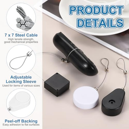 PATIKIL 3.3ft (1M) Retractable Remote Control Cable Tether 1.5N, 3PCS Remote Control Security Lanyard Lock Adjustable Locking Leash with Rope Locks for TV Phone Tablets Showroom, White - color: White