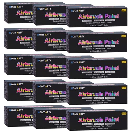 HOMY ARTY Airbrush Paint Bulk- 30 Colors with 3 Thinner - size: 15 Pack