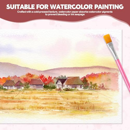 Watercolor Paper Pad 9x12 in, 30 Sheets 140Lb Cold Press, 2 Brushes - size: 9x12 Inch