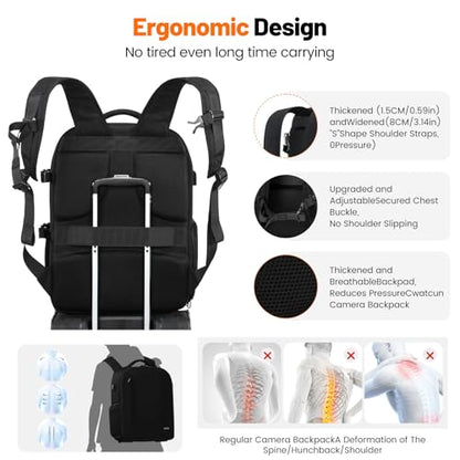 Cwatcun Camera Backpack, Large Water-Resistant DSLR Bag for Canon/Nikon/Sony - color: Black, size: 2.0 X Large