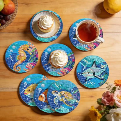 Leatrice Small Diamond Art Coasters Set Diamond Painting Kits for Adults - color: AB Ocean