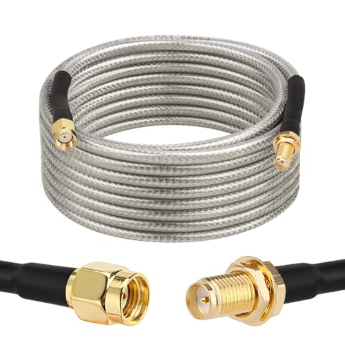RP-SMA Male to RP-SMA Female Bulkhead Cable 15FT, RG58 Coaxial Cable with Panel Mount, Gold Plated Connector, Low Loss RF Extension Cable for WiFi Antenna, Router, FPV, SDR - size: 15FT