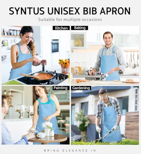 Syntus Apron for Men Women, Adjustable Cooking Kitchen Apron with 2 Pockets - color: Blue Light, style: 2 Polyester