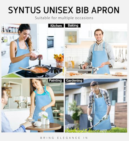 Syntus Apron for Men Women, Adjustable Cooking Kitchen Apron with 2 Pockets - color: Blue Light, style: 2 Polyester